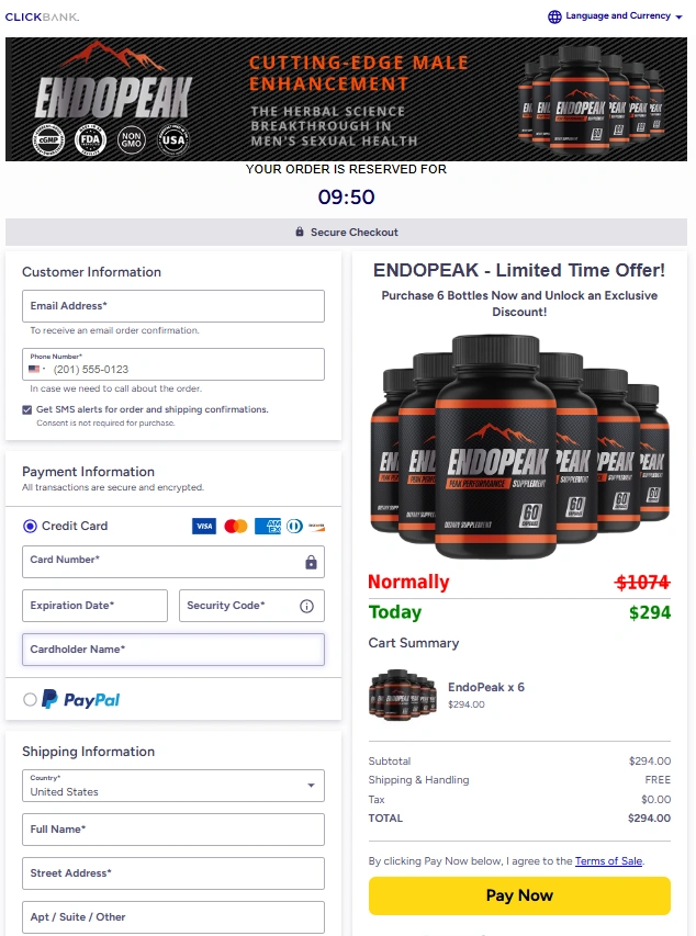 EndoPeak Order Page